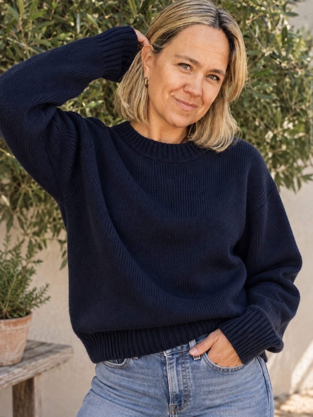 NWOT CJLA Ryan Navy Blue 100% Cotton Knit Oversized Sweater